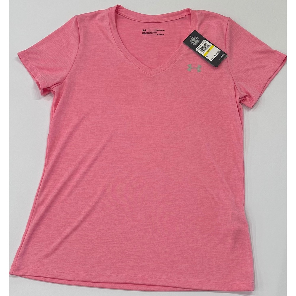 Under Armour Womens HeatGear V-Neck T-Shirt Pink Heather 1258568 Medium NWT